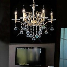Lampadario tradizionale classico in cristallo e metallo dorato