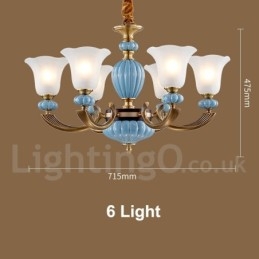 Lampadario a sospensione in ceramica in ottone retrò vintage con paralumi in vetro