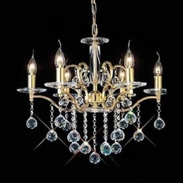Lampadario tradizionale classico in cristallo e metallo dorato