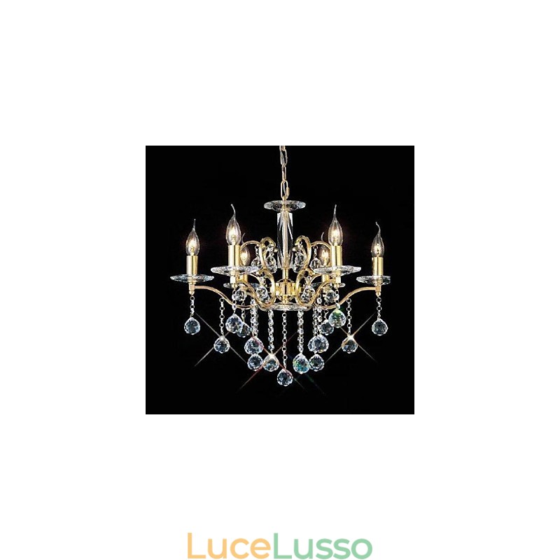 Lampadario tradizionale classico in cristallo e metallo dorato