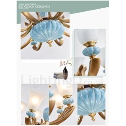 Lampadario a sospensione in ceramica in ottone retrò vintage con paralumi in vetro