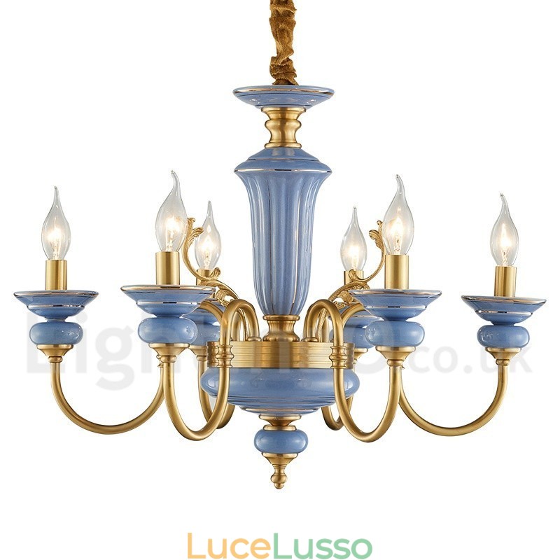 Lampadario a sospensione in ceramica in ottone vintage retrò