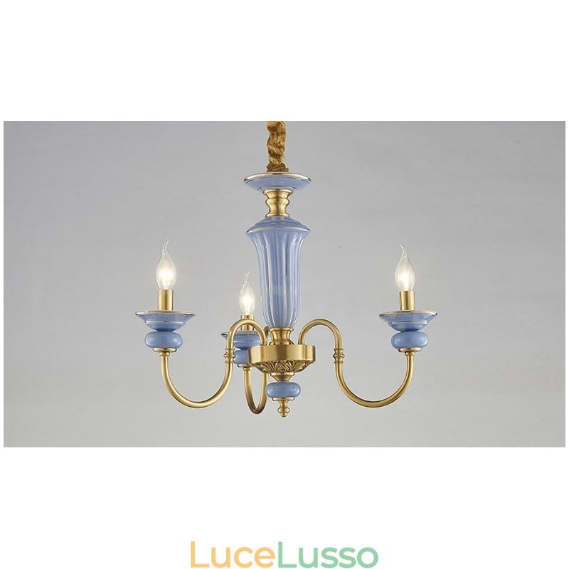 Lampadario a sospensione in ceramica in ottone vintage retrò