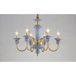 Lampadario a sospensione in ceramica in ottone vintage retrò