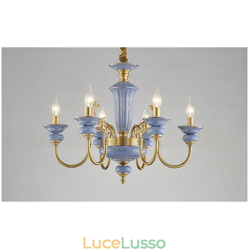 Lampadario a sospensione in ceramica in ottone vintage retrò
