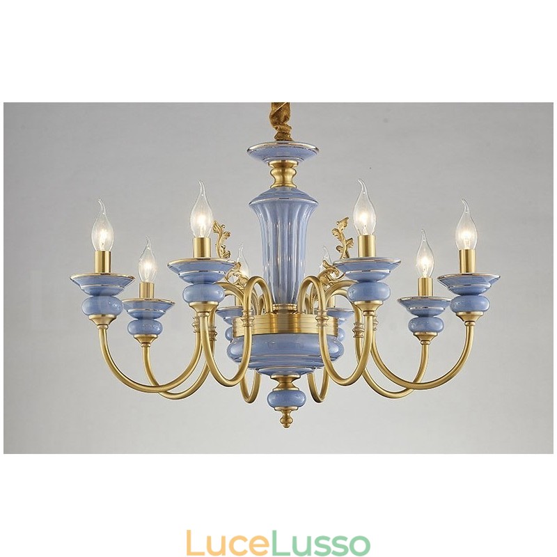 Lampadario a sospensione in ceramica in ottone vintage retrò