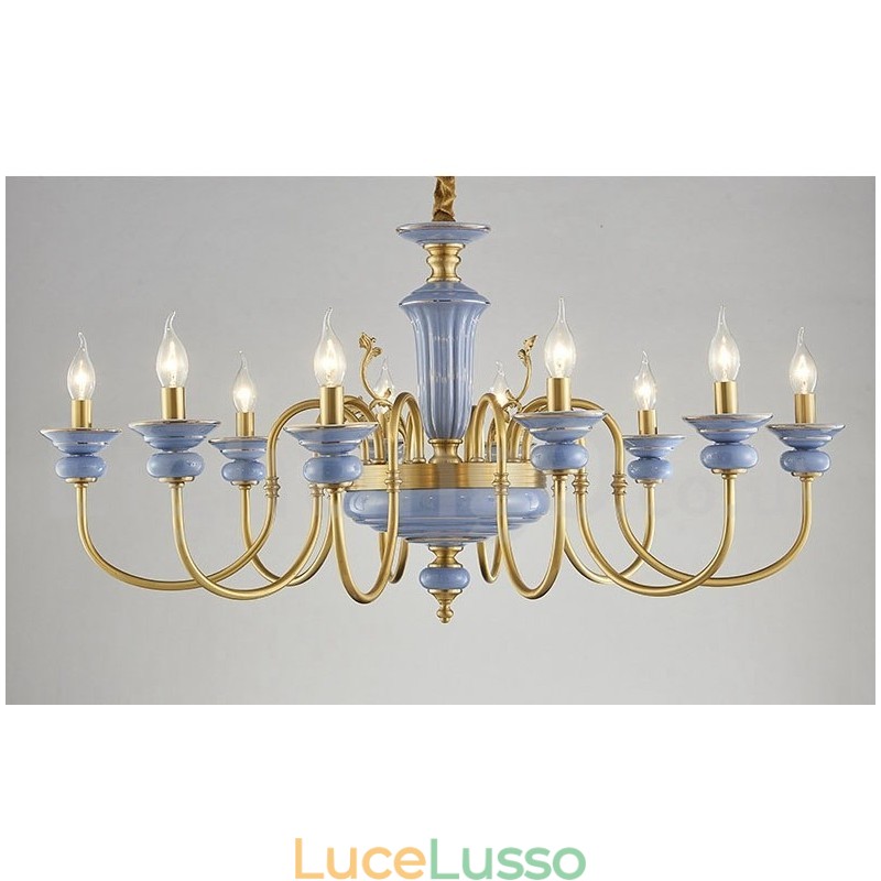 Lampadario a sospensione in ceramica in ottone vintage retrò
