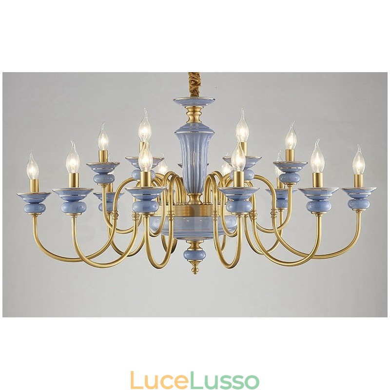 Lampadario a sospensione in ceramica in ottone vintage retrò