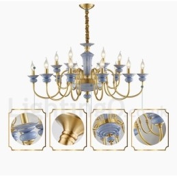 Lampadario a sospensione in ceramica in ottone vintage retrò