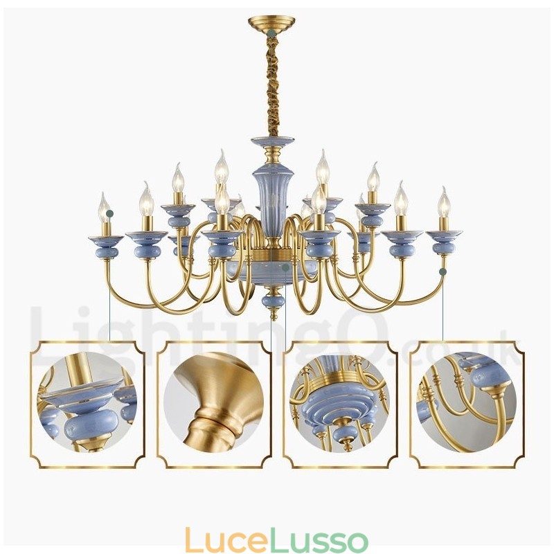 Lampadario a sospensione in ceramica in ottone vintage retrò