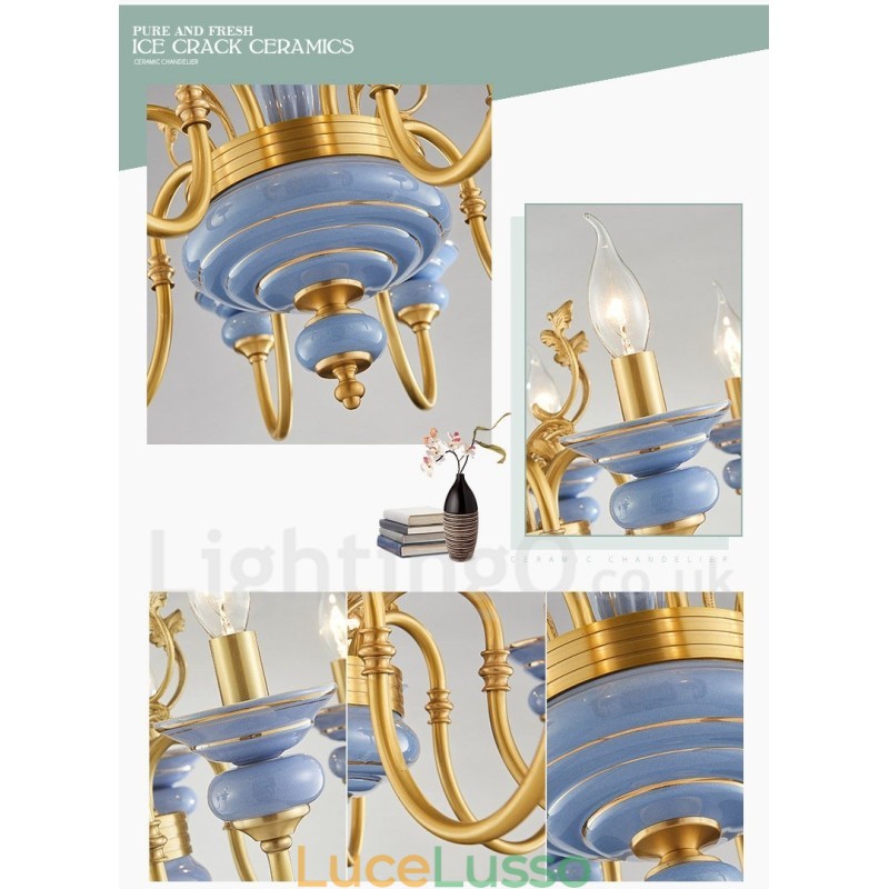 Lampadario a sospensione in ceramica in ottone vintage retrò