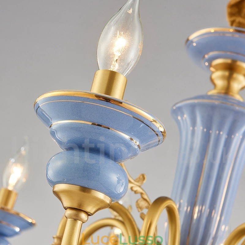 Lampadario a sospensione in ceramica in ottone vintage retrò