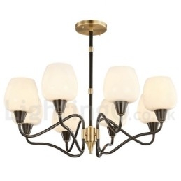 Lampadario a candela in ottone retrò vintage con paralumi in vetro