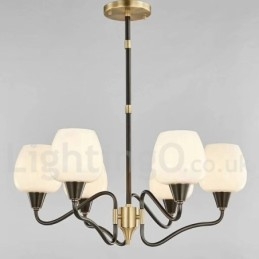Lampadario a candela in ottone retrò vintage con paralumi in vetro