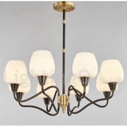 Lampadario a candela in ottone retrò vintage con paralumi in vetro