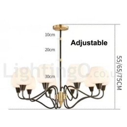 Lampadario a candela in ottone retrò vintage con paralumi in vetro