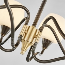Lampadario a candela in ottone retrò vintage con paralumi in vetro