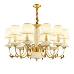 Lampadario a sospensione in ceramica in ottone retrò vintage con paralumi in tessuto
