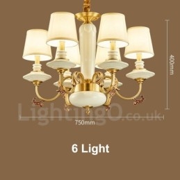Lampadario a sospensione in ceramica in ottone retrò vintage con paralumi in tessuto