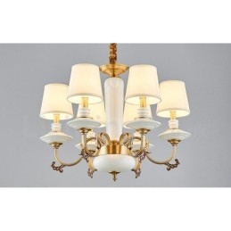 Lampadario a sospensione in ceramica in ottone retrò vintage con paralumi in tessuto