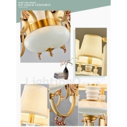 Lampadario a sospensione in ceramica in ottone retrò vintage con paralumi in tessuto