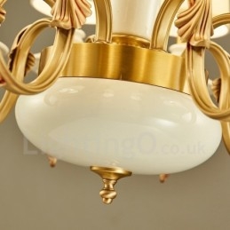 Lampadario a sospensione in ceramica in ottone retrò vintage con paralumi in tessuto