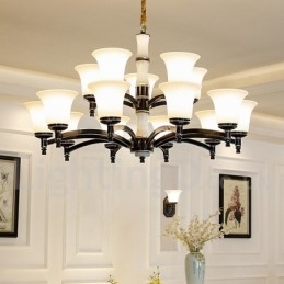 Lampadario a sospensione in ottone puro, rustico, retrò, vintage, con paralumi in vetro e pietra