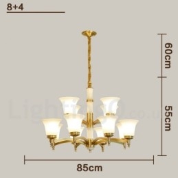 Lampadario a sospensione in ottone puro, rustico, retrò, vintage, con paralumi in vetro e pietra