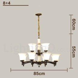 Lampadario a sospensione in ottone puro, rustico, retrò, vintage, con paralumi in vetro e pietra