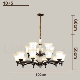 Lampadario a sospensione in ottone puro, rustico, retrò, vintage, con paralumi in vetro e pietra