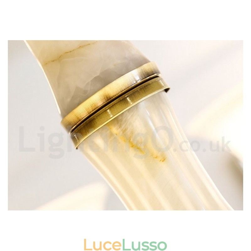 Lampadario a sospensione in ottone puro, rustico, retrò, vintage, con paralumi in vetro e pietra