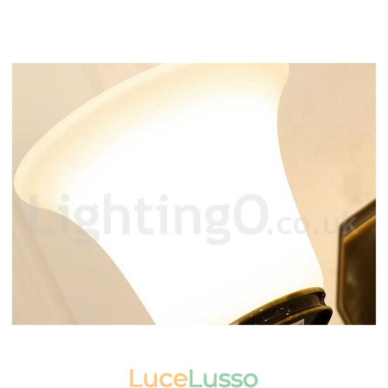 Lampadario a sospensione in ottone puro, rustico, retrò, vintage, con paralumi in vetro e pietra