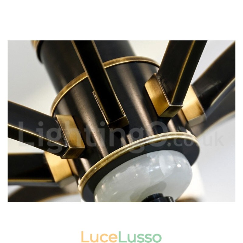 Lampadario a sospensione in ottone puro, rustico, retrò, vintage, con paralumi in vetro e pietra