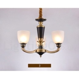 Lampadario a candela in ottone puro, rustico, retrò, vintage, con paralumi in vetro