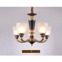 Lampadario a candela in ottone puro, rustico, retrò, vintage, con paralumi in vetro