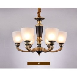 Lampadario a candela in ottone puro, rustico, retrò, vintage, con paralumi in vetro
