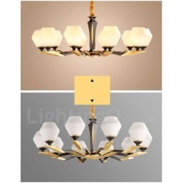 Lampadario a candela in ottone puro, rustico, retrò, vintage, con paralumi in vetro