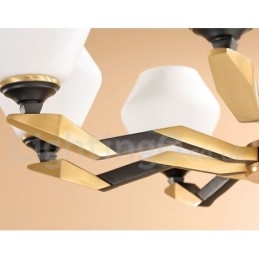 Lampadario a candela in ottone puro, rustico, retrò, vintage, con paralumi in vetro