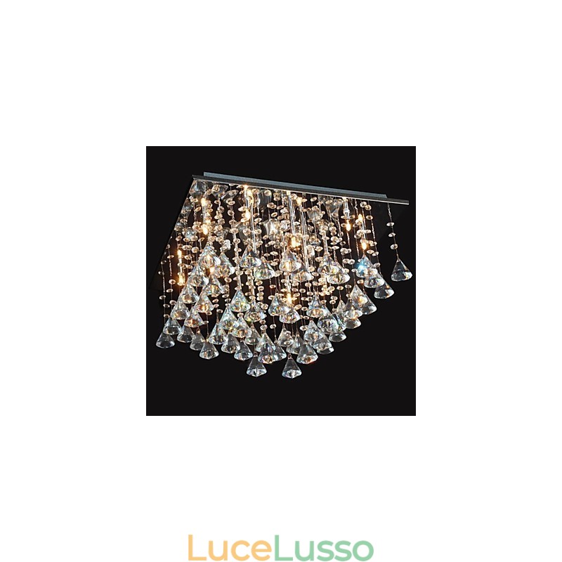 Lampadario tradizionale classico in metallo cromato di cristallo