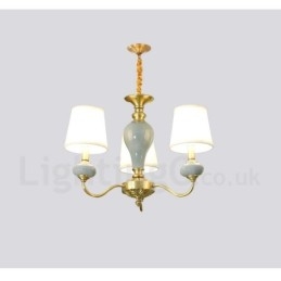 Lampadario a sospensione in ottone puro, rustico, retrò, vintage, in ceramica, con paralumi in tessuto