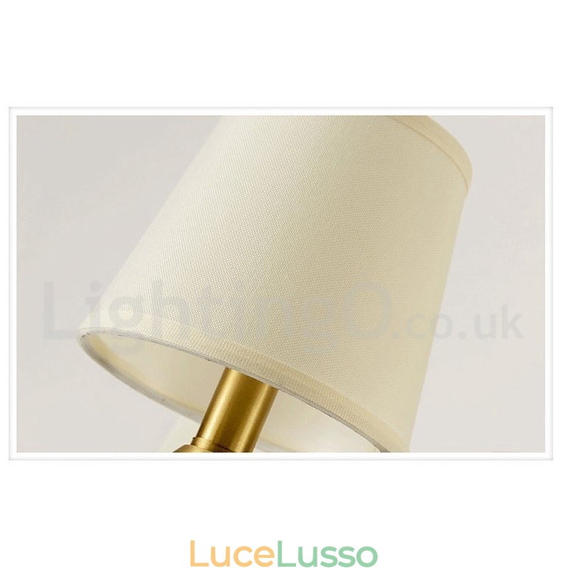 Lampadario a sospensione in ottone puro, rustico, retrò, vintage, in ceramica, con paralumi in tessuto