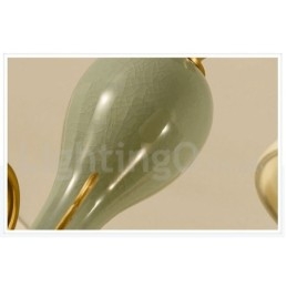 Lampadario a sospensione in ottone puro, rustico, retrò, vintage, in ceramica, con paralumi in tessuto