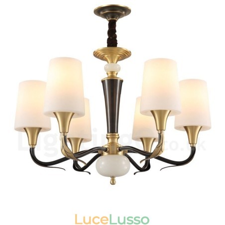 Lampadario a sospensione in ottone puro, rustico, retrò, vintage, con paralumi in vetro e pietra Lampadario a sospensione in ottone puro, rustico, retrò, vintage, con paralumi in vetro e pietra