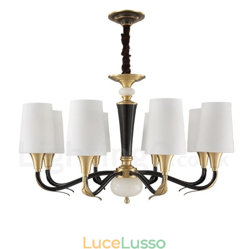 Lampadario a sospensione in ottone puro, rustico, retrò, vintage, con paralumi in vetro e pietra