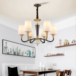Lampadario a sospensione in ottone puro, rustico, retrò, vintage, con paralumi in vetro e pietra