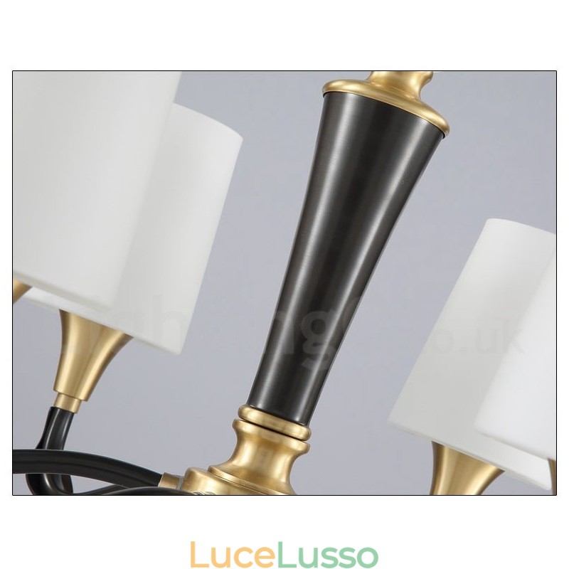 Lampadario a sospensione in ottone puro, rustico, retrò, vintage, con paralumi in vetro e pietra