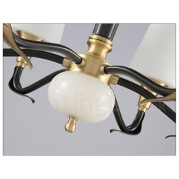 Lampadario a sospensione in ottone puro, rustico, retrò, vintage, con paralumi in vetro e pietra