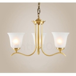Lampadario a candela in ottone puro, rustico, retrò, vintage, con paralumi in vetro