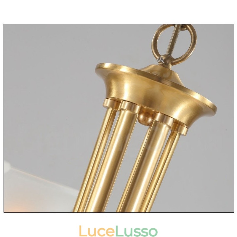 Lampadario a candela in ottone puro, rustico, retrò, vintage, con paralumi in vetro