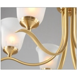 Lampadario a candela in ottone puro, rustico, retrò, vintage, con paralumi in vetro